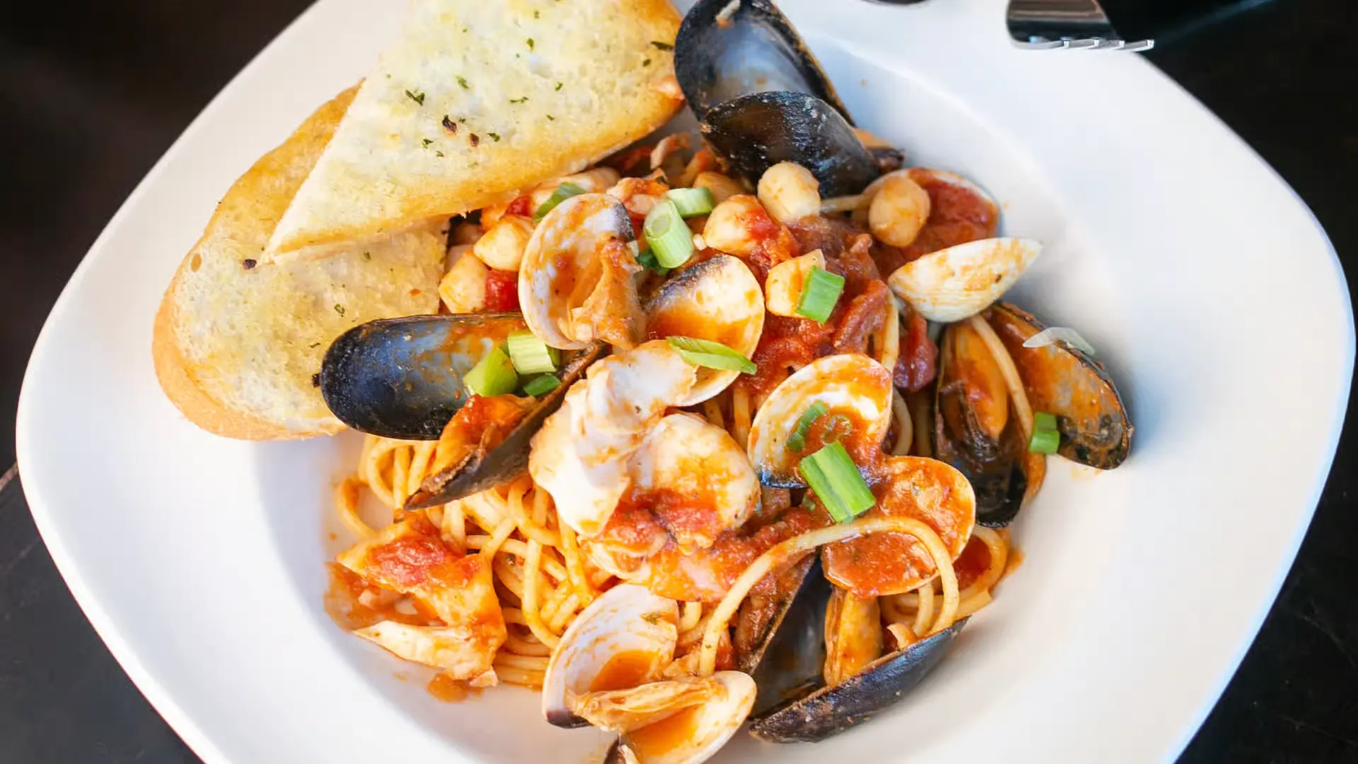Delicious Seafood Pasta dish at Tonic Kitchen + Bar in Calgary, AB